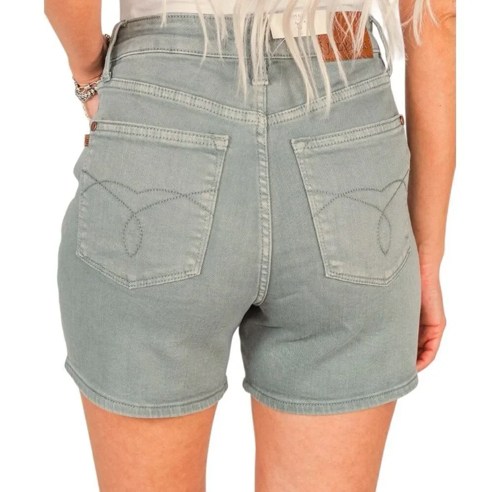 Judy Blue High Rise Stretch Denim Garment Dyed Shorts - Sage Green Large NWT
